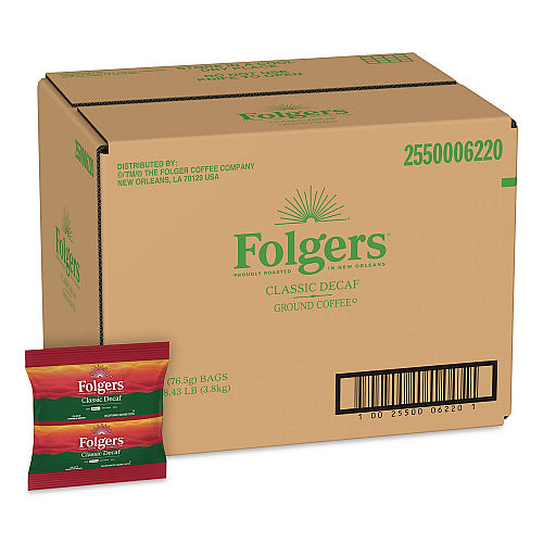 Folgers Classic Decaf Ground Coffee Fraction Pack, 2.7 oz Packet, 50/Carton