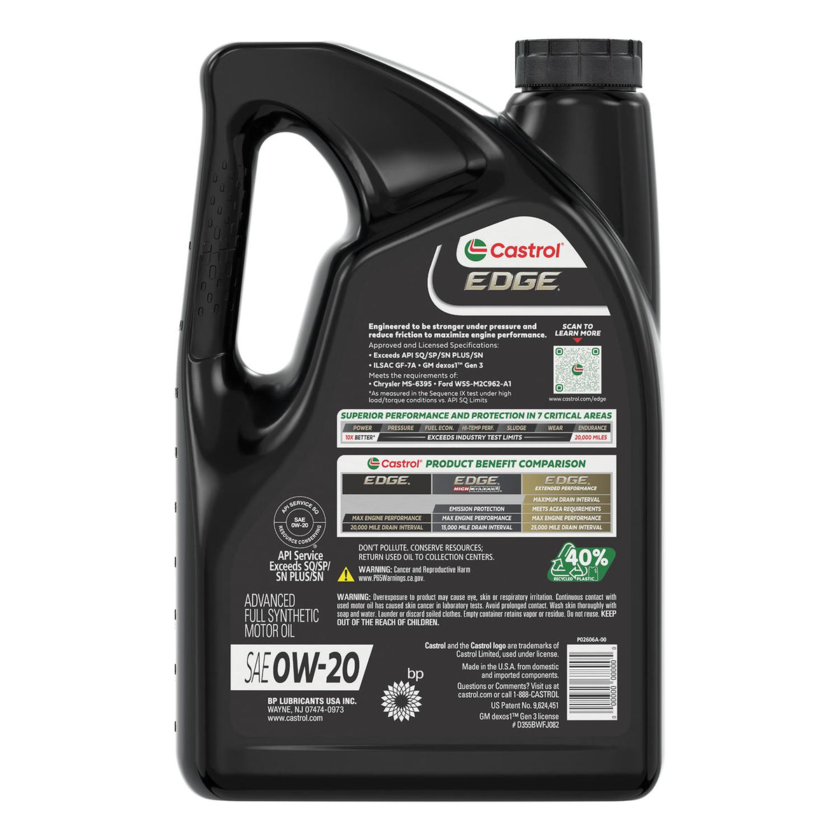 Castrol EDGE Full Synthetic 0W-20 Motor Oil 5 Quart 1597B2
