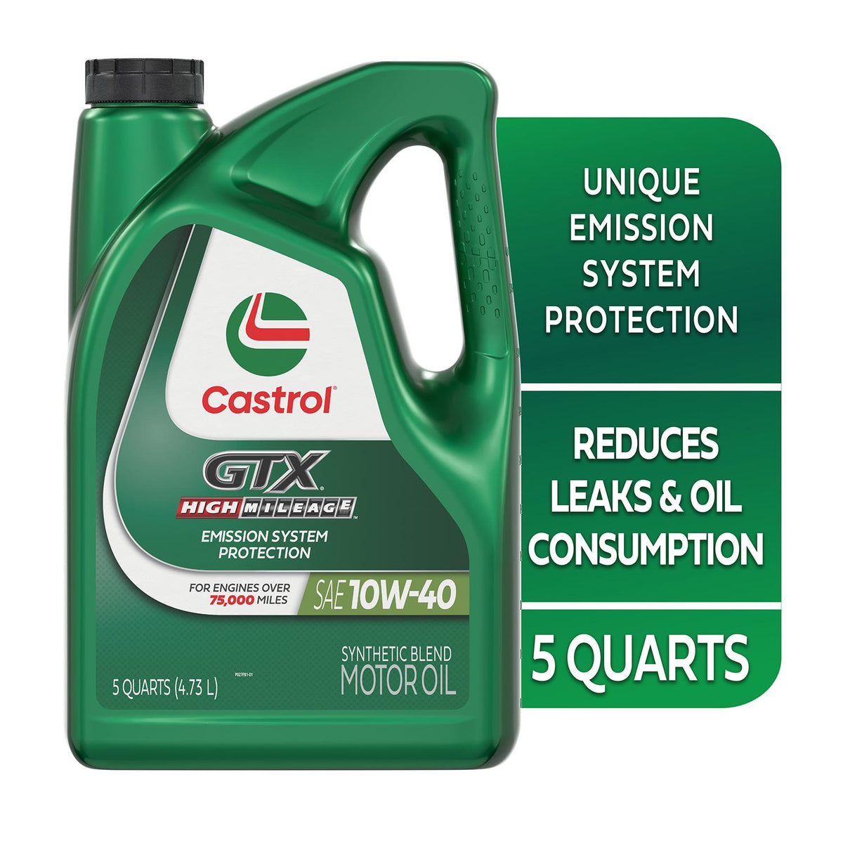 Castrol GTX High Mileage Synthetic Blend 10W-40 Motor Oil 5 Quart 1597C2