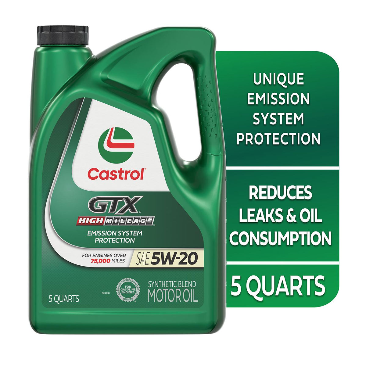 Castrol GTX High Mileage Synthetic Blend 5W-20 Motor Oil 5 Quart 1597C4