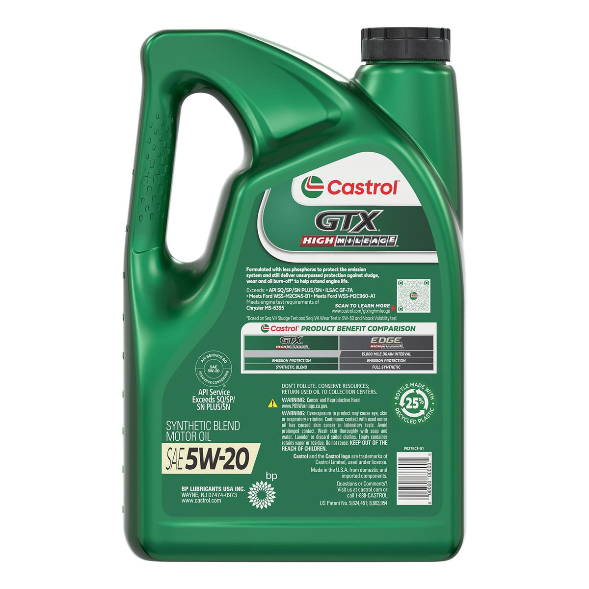 Castrol GTX High Mileage Synthetic Blend 5W-20 Motor Oil 5 Quart 1597C4
