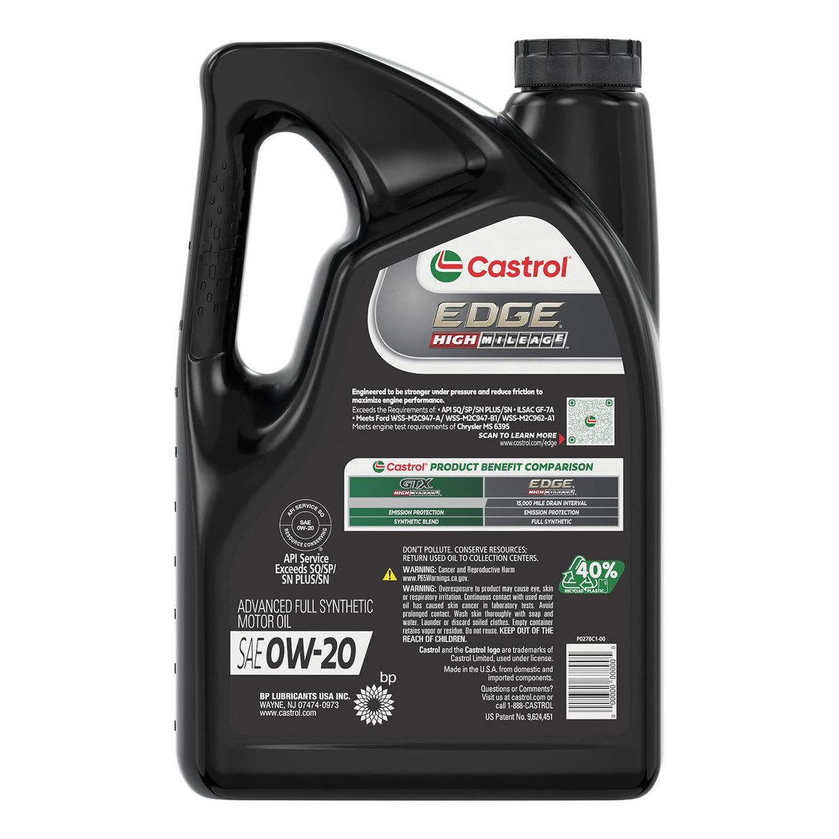 Castrol EDGE High Mileage Full Synthetic 0W-20 Motor Oil 5 Quart 15B0D2