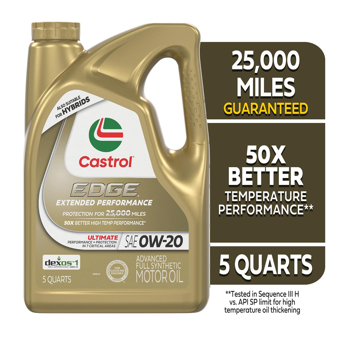Castrol EDGE Extended Performance Full Synthetic 0W-20 Motor Oil 5 Quart 15B58F