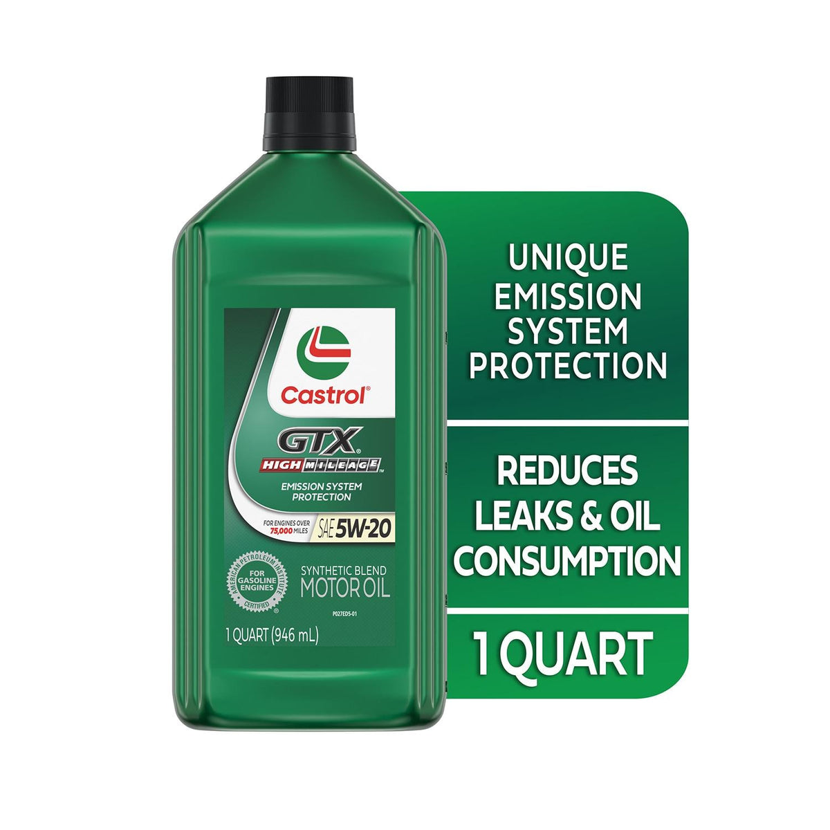 Castrol GTX High Mileage Synthetic Blend 5W-20 Motor Oil 1 Quart 15B6E6