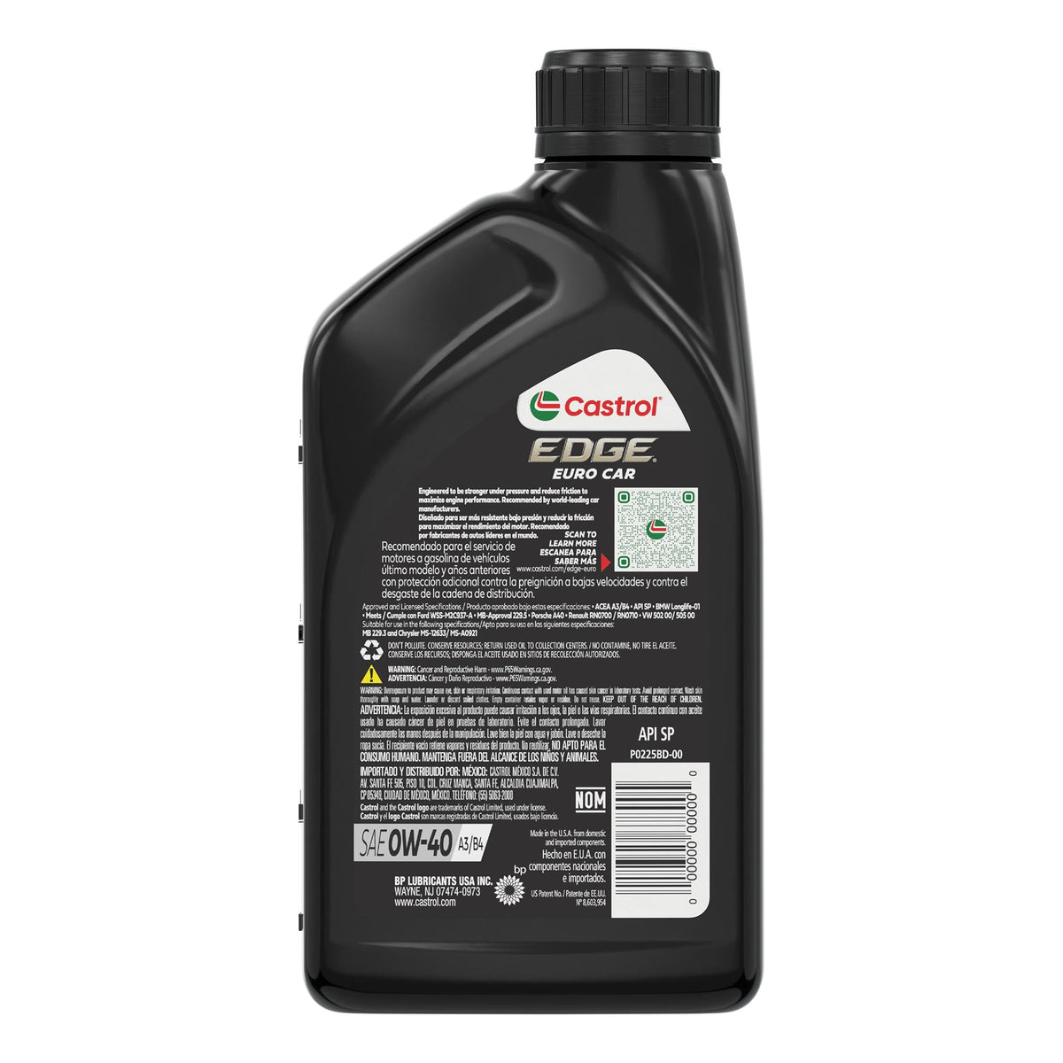 Castrol EDGE Euro Full Synthetic 0W-40 Motor Oil 1 Quart 15D1D8