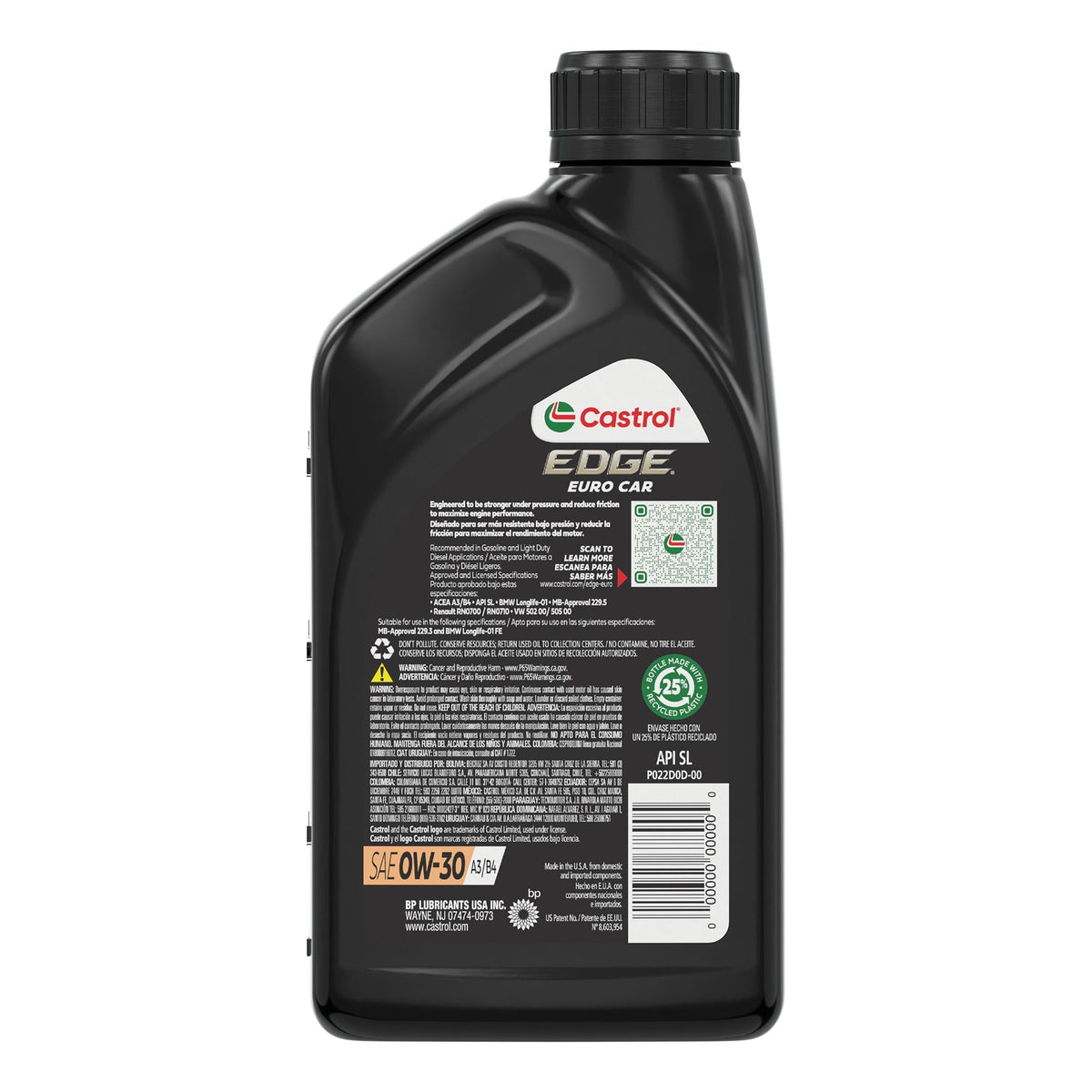 Castrol EDGE Euro Full Synthetic 0W-30 Motor Oil 1 Quart 15D1DE