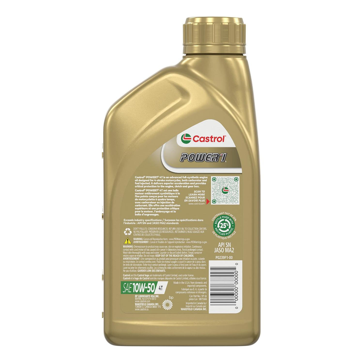 Castrol Power1 Superior Acceleration Full Synthetic 10W-50 Motor Oil 1 Quart 15D2C1