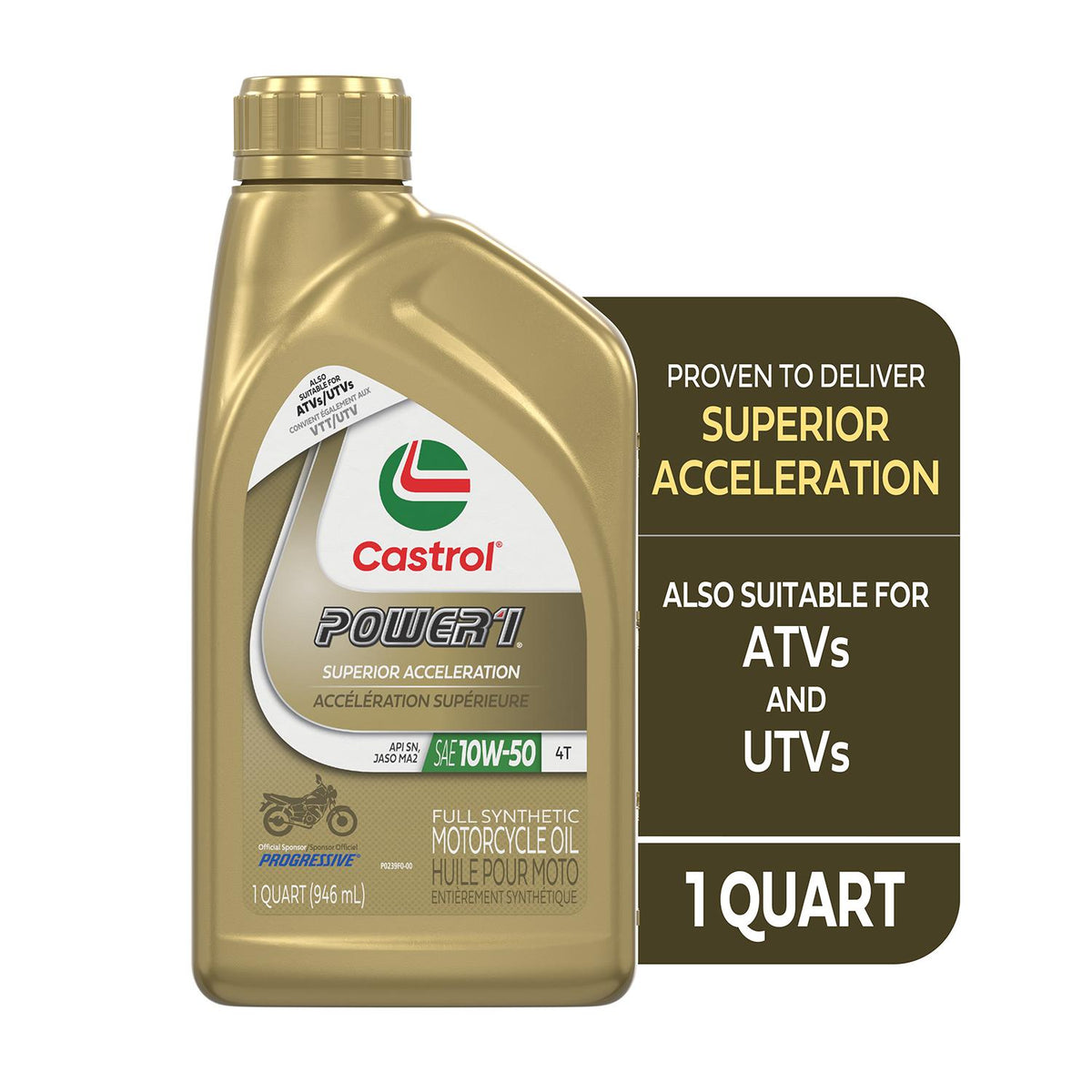 Castrol Power1 Superior Acceleration Full Synthetic 10W-50 Motor Oil 1 Quart 15D2C1