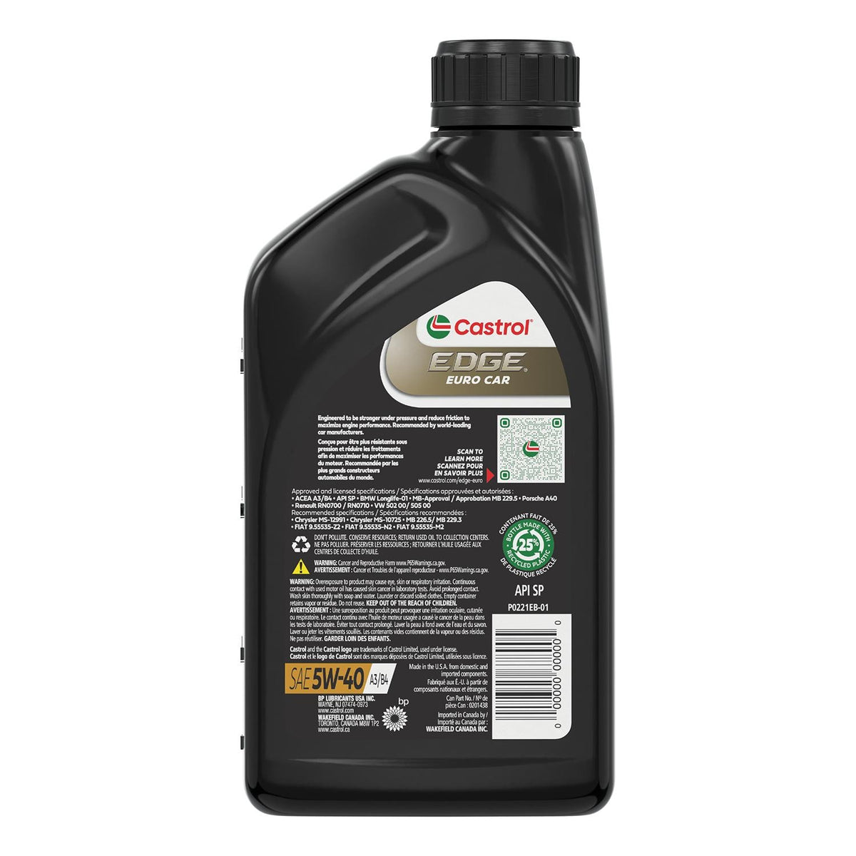 Castrol EDGE Euro Full Synthetic 5W-40 Motor Oil 1 Quart 15D932