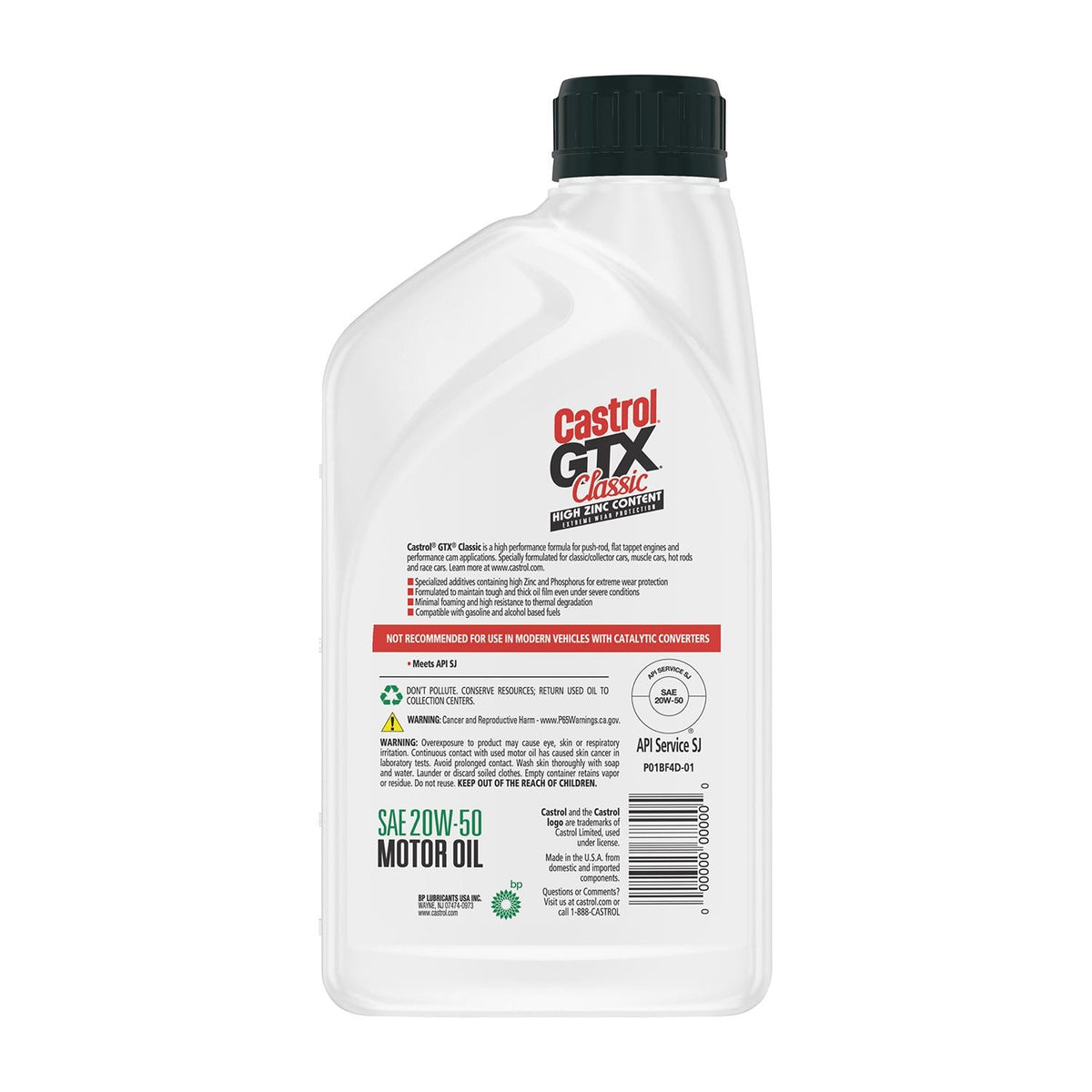 Castrol GTX Conventional 20W-50 Motor Oil 1 Quart 15E24D