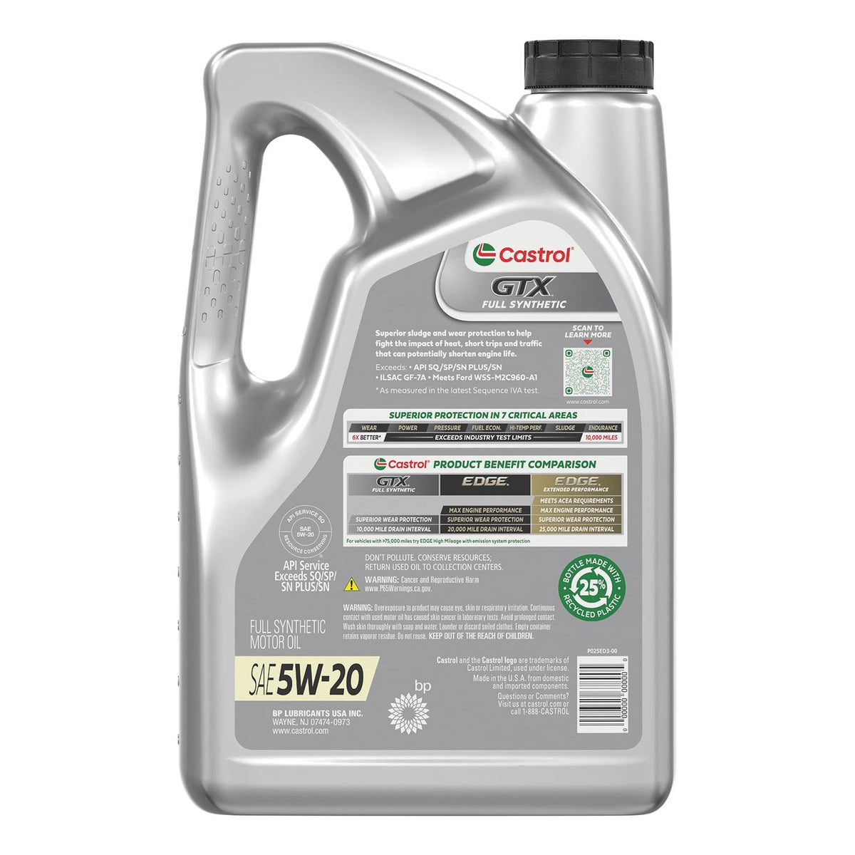Castrol GTX Full Synthetic 5W-20 Motor Oil 5 Quart 15E72E