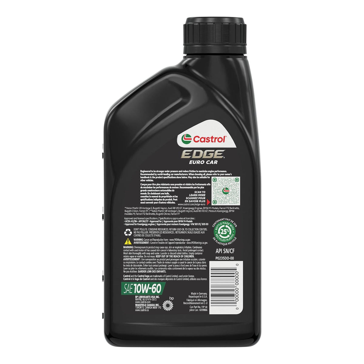 Castrol EDGE Euro Full Synthetic 10W-60 Motor Oil 1 Quart 15E99B