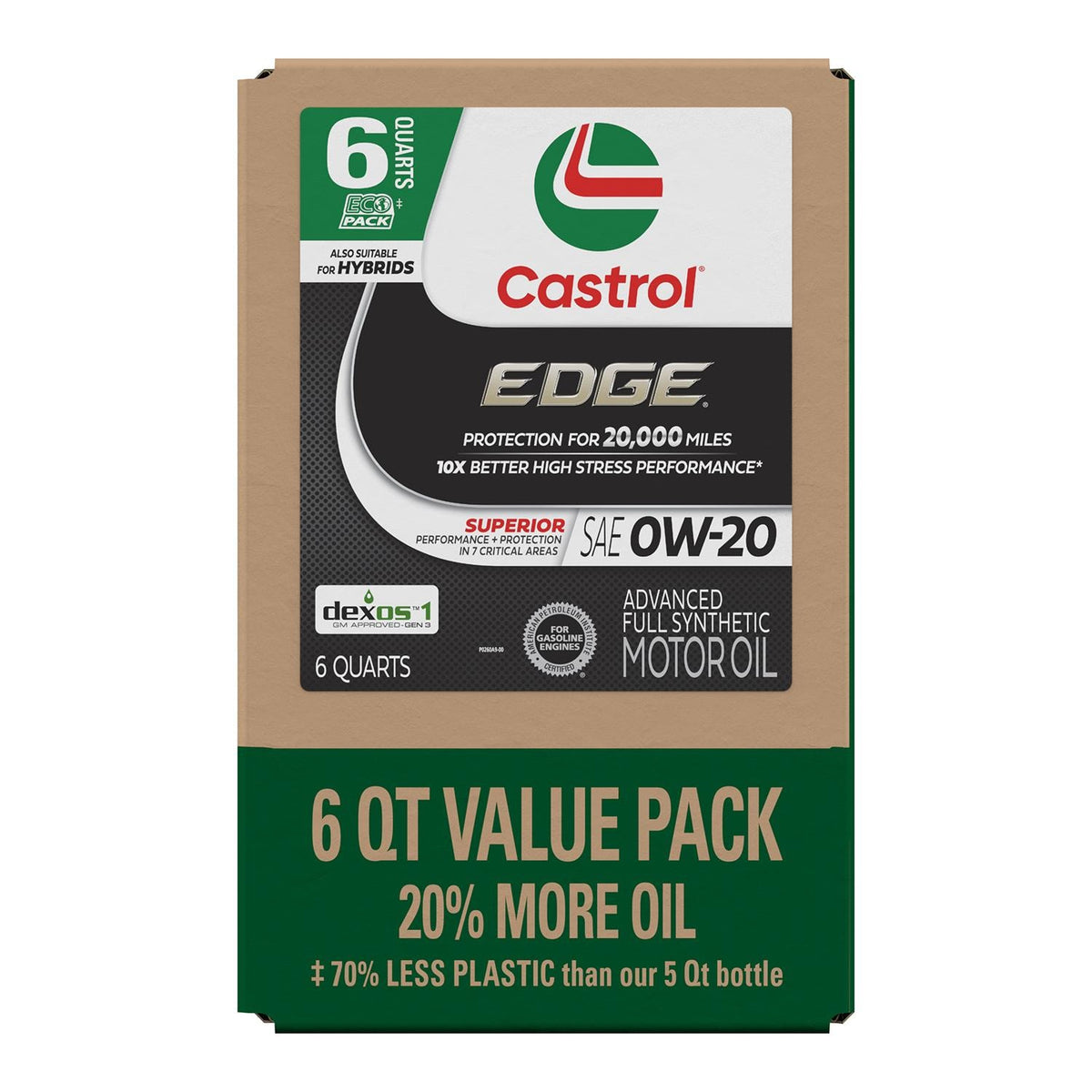Castrol EDGE Full Synthetic 0W-20 Motor Oil 6 Quart 160F1A