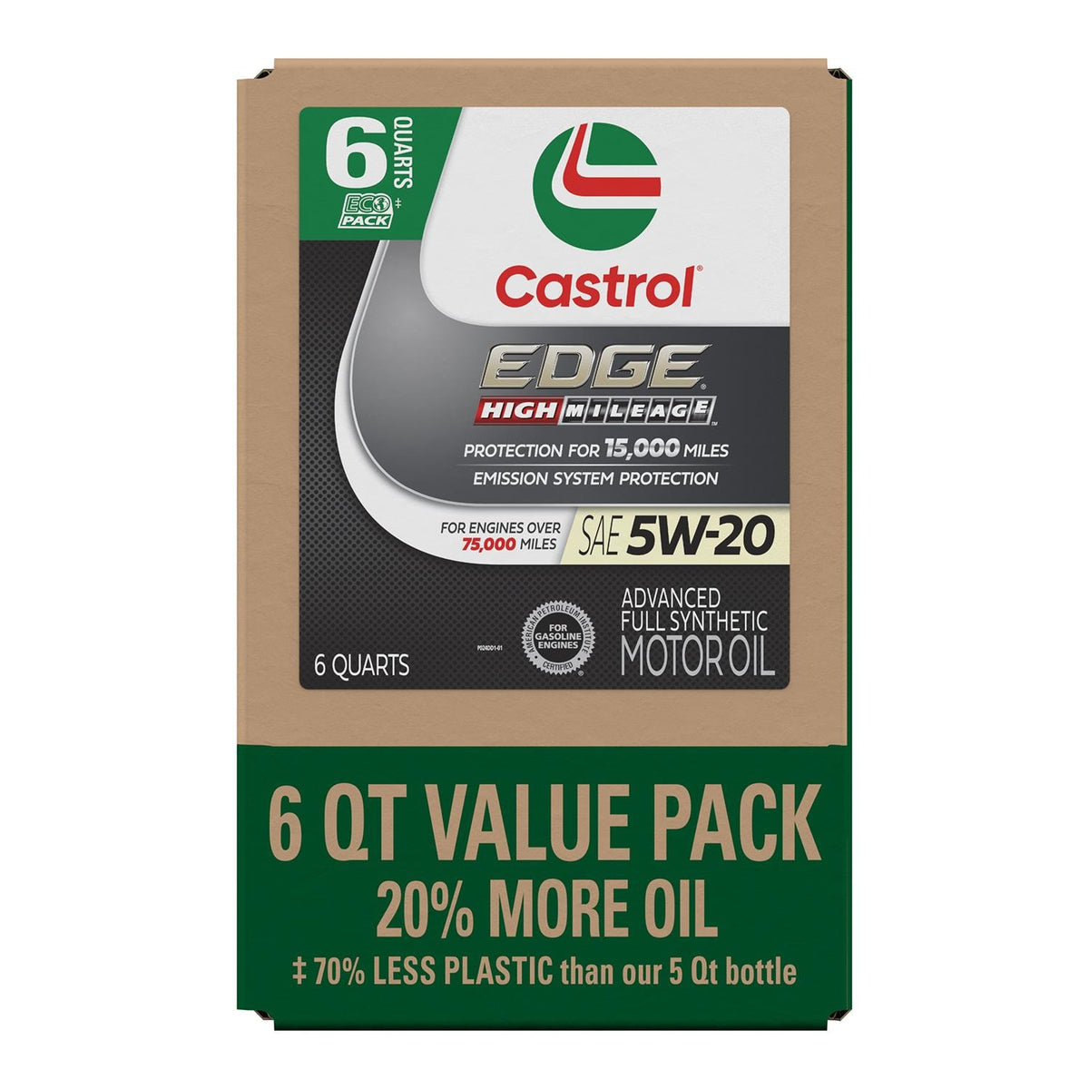Castrol EDGE High Mileage Full Synthetic 5W-20 Motor Oil 6 Quart 160F33