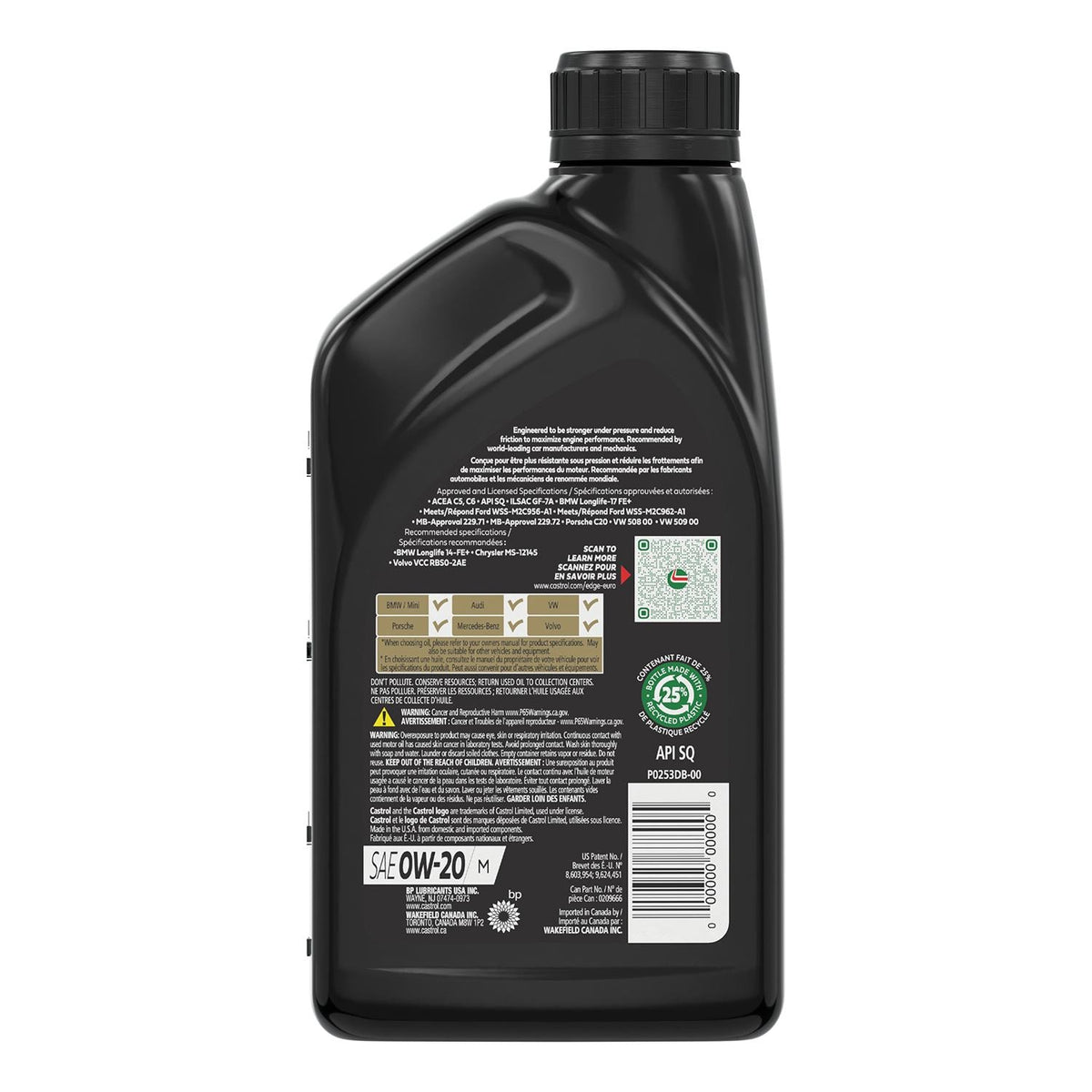 Castrol EDGE Euro Full Synthetic 0W-20 Motor Oil 1 Quart 16107F
