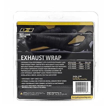 Black Glass Fiber Exhaust Wrap, 2 Inches X 50 Feet, Up To 1200 Deg. Direct