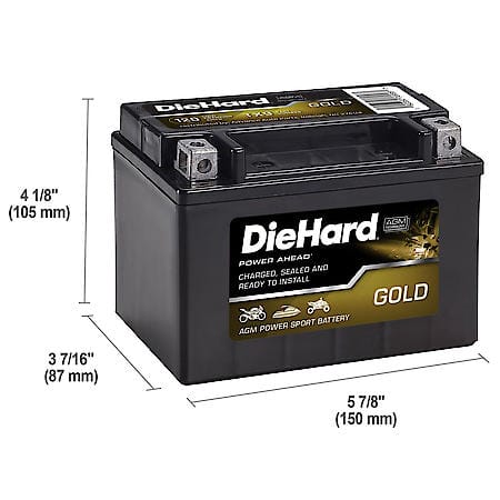Battery: TX9 Group Size, 120 CCA, 8 Amp Hour Capacity
