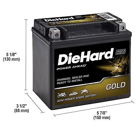 Battery: TX12 Group Size, 180 CCA, 10 Amp Hour Capacity