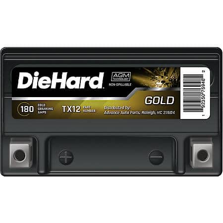 Battery: TX12 Group Size, 180 CCA, 10 Amp Hour Capacity