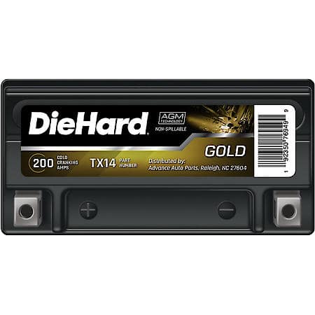Battery: TX14 Group Size, 200 CCA, 12 Amp Hour Capacity