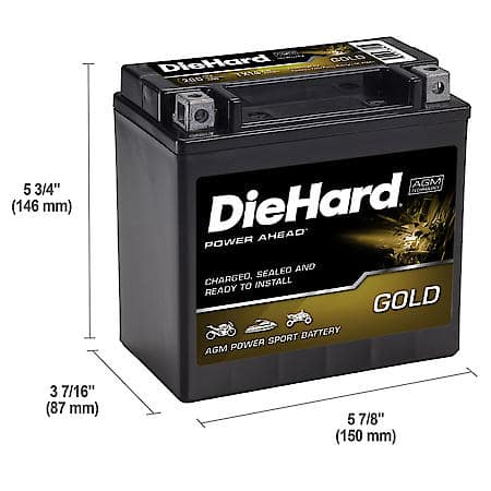 Battery: TX14 Group Size, 200 CCA, 12 Amp Hour Capacity