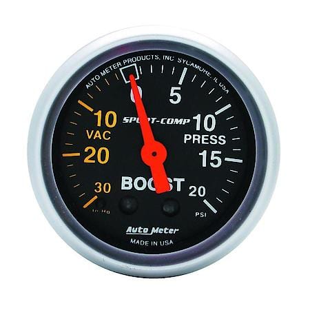 Gauge, Vac/Boost, 2 1/16", 30Inhg-20Psi, Mechanical, Sport-Comp