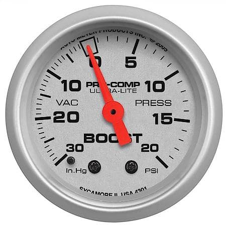 Gauge; Vac/Boost; 2 1/16"; 30Inhg-20 PSI; Mechanical; Ultra-Lite