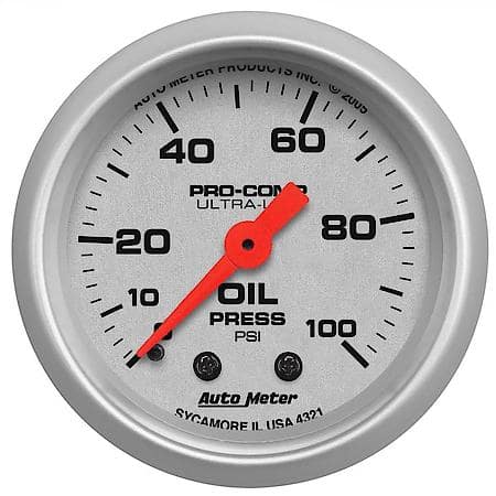 Gauge; Oil Pressure; 2 1/16"; 100 PSI; Mechanical; Ultra-Lite