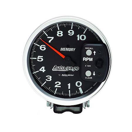 Gauge; Tachometer; 5"; 10K RPM; Pedestal With Peak Memory; Black; Auto Gauge
