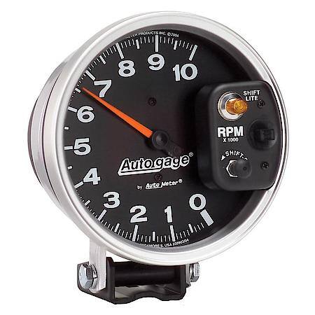 Gauge; Tachometer; 5"; 10K RPM; Pedestal With Int. Shift Light; Black; Auto Gauge
