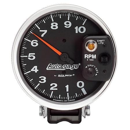 Gauge; Tachometer; 5"; 10K RPM; Pedestal With Int. Shift Light; Black; Auto Gauge