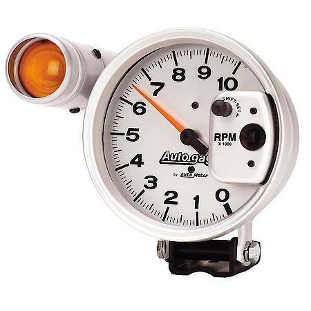 Gauge; Tachometer; 5"; 10K RPM; Pedestal With Ext. Shift-Lite; Silver; Auto Gauge