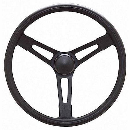 16"Dia, 3 Spoke, Black Foam Cushion Grip, Black Powder Coat Steel Spokes