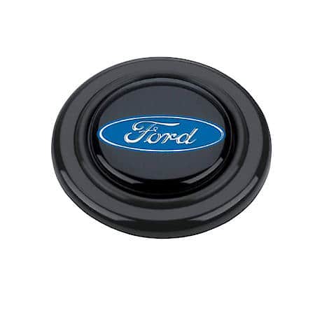 Adhesive/ Snap-On Type, Plastic, Black With White/ Blue Ford Emblem