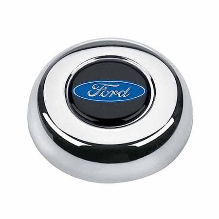 Adhesive/Snap-On Type, Chrome Plated Steel, With Blue/White Ford Emblem On Black