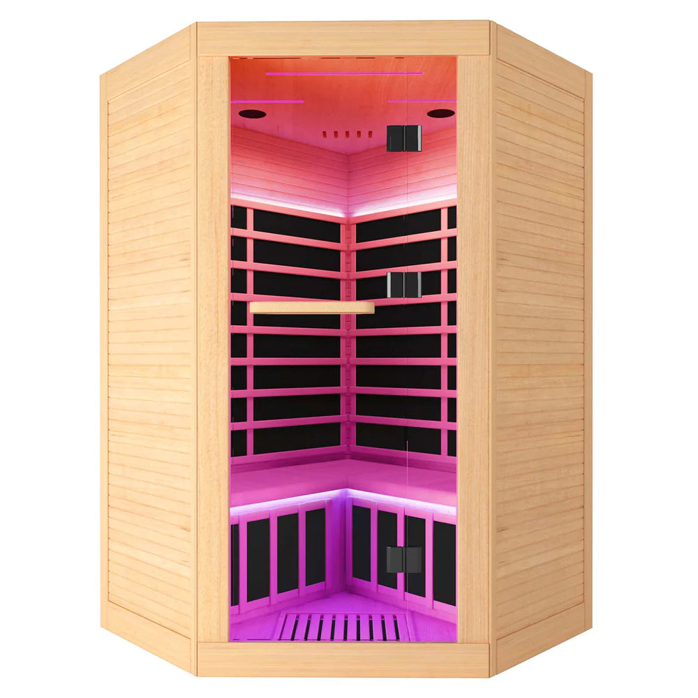 Outexer HK3 Indoor 2–3 Person Corner Infrared Sauna | Hemlock