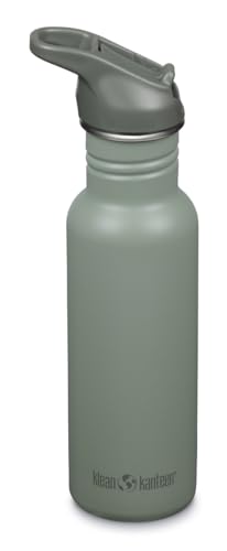 Klean Kanteen 18 oz Classic Water Bottle with Flip Seal Sport Cap & Straw - 100% Leakproof Spout & Cap - Durable, BPA-Free & Stainless Steel Material - Easy-Sip Water Bottle - Sea Spray