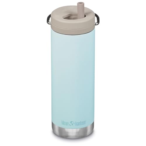 Klean Kanteen TKWide Insulated Water Bottle with Twist Cap - Reusable Travel Water Bottle with Stainless Steel Straw - Perfect for Sports & the Office - Blue Tint, 16 oz