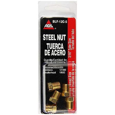 Steel Tube Nut, 3/16 (3/8-24 Inverted), 5/Card