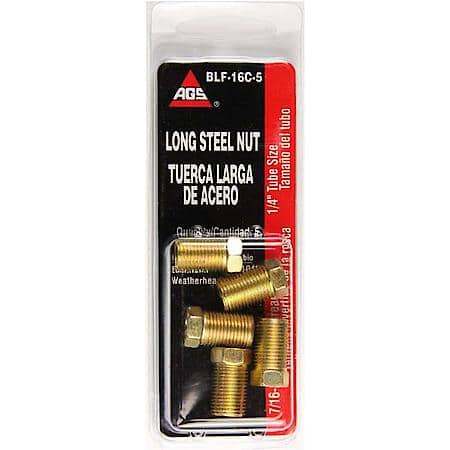 Steel Tube Nut, Long, 1/4 (7/16-24 Inverted), 5/Card