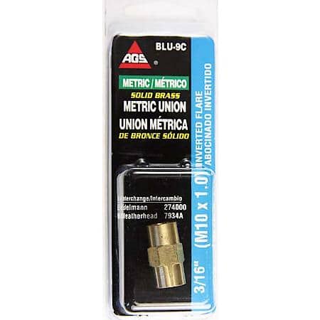 Brass Brake Line Union, 3/16 (M10x1.0 Inverted), 1/card