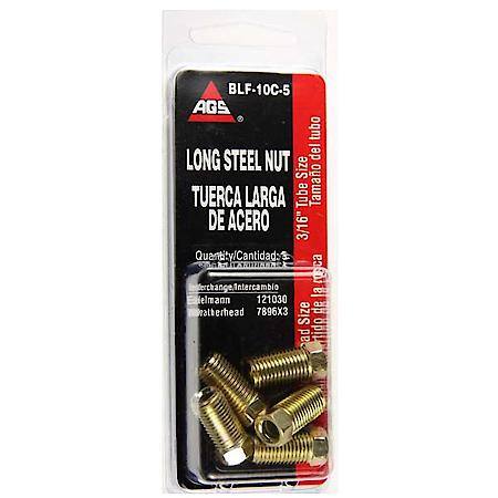 Steel Tube Nut, Long, 3/16 (3/8-24 Inverted), 5/Card