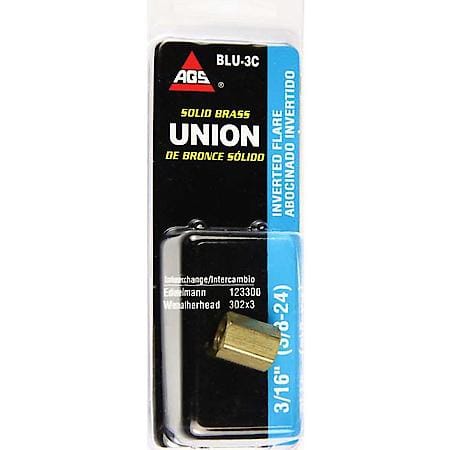 Brass Brake Line Union, 3/16 (3/8-24 Inverted), 1/card