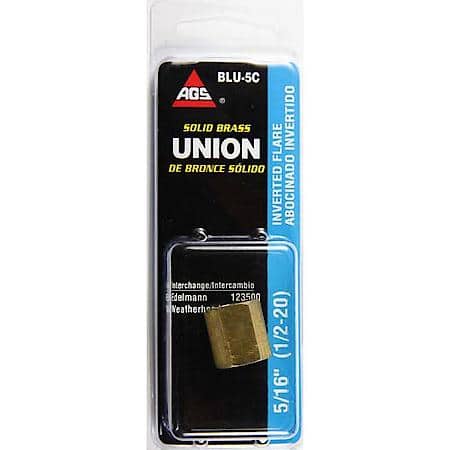 Brass Brake Line Union, 5/16 (1/2-20 Inverted), 1/card