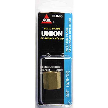 Brass Brake Line Union, 3/8 (5/8-18 Inverted), 1/card