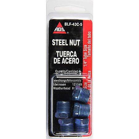 Steel Tube Nut, 1/4 (9/16-18 Inverted), 5/Card