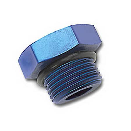 External Hex Head Pipe Plug, Aluminum, Blue Anodized, -6 AN, O-Ring