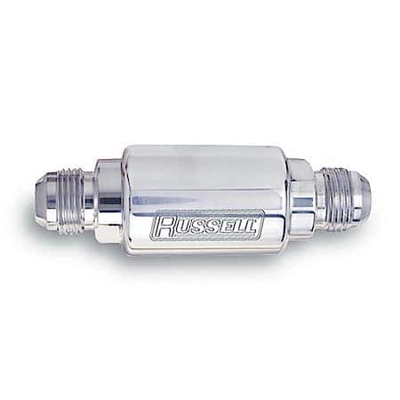 Competition Fuel Filter, Polished Aluminum, Length - 3-1/4", Diameter - 1-1/4", 8 Male Inlet/Outlet