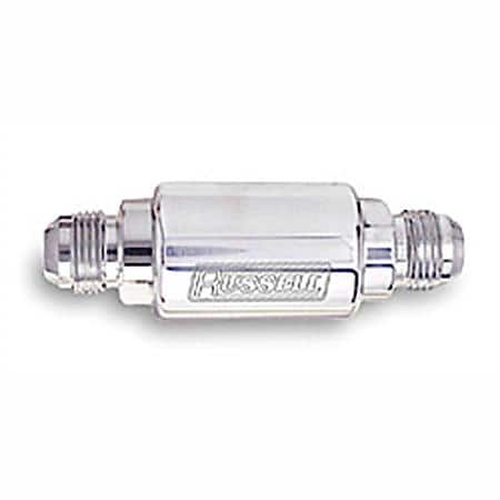 Competition Fuel Filter, Polished Aluminum, Length - 3", Diameter - 1-1/4", 6 Male Inlet/Outlet