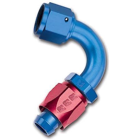 Full Flow Swivel Hose End, Radius - 9/16", Red/Blue, 120°
